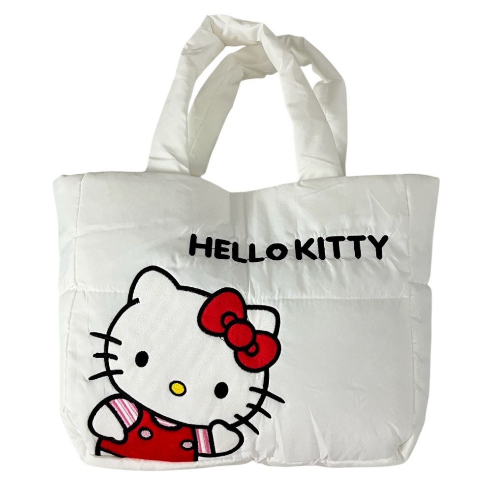 NEW Hello Kitty Soft Quilted Embroidered Puffer Tote Bag w/Snap White Red Black